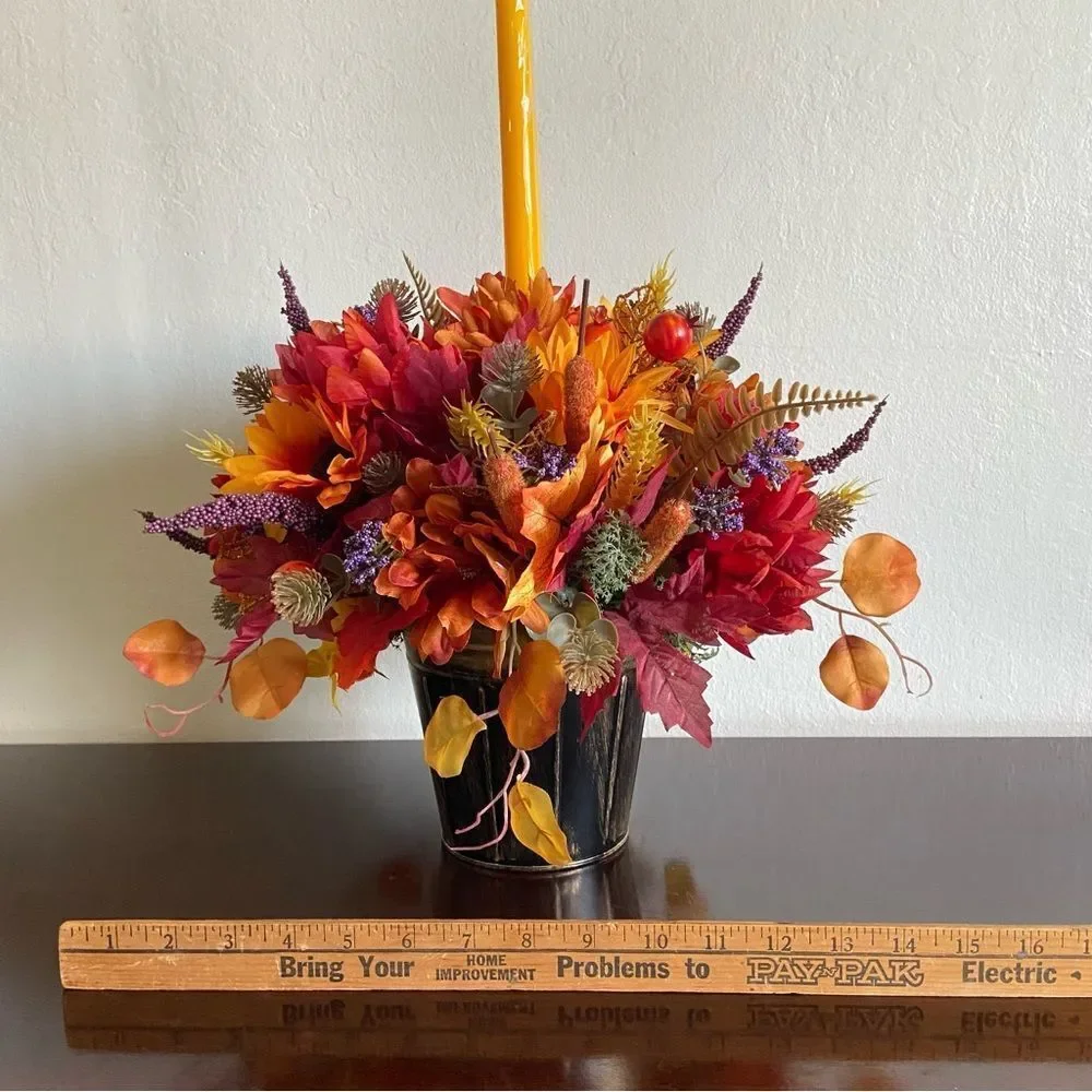 Faux Floral Candle Centerpiece With Sunflowers/Mums